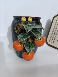 石湾陶瓷手工花瓶水培植物花插摆件工艺精品家居装饰品蓝坤釉花盆