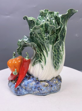 财源广进辣椒白菜石湾公仔陶瓷家居装饰品开业送礼长21高23送底座