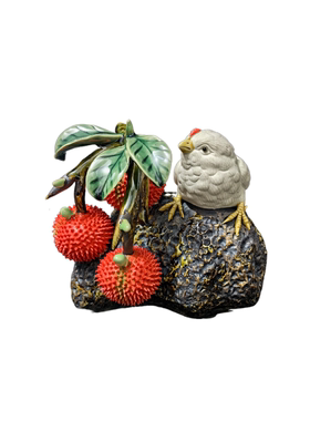 乐在其中石湾公仔陶瓷荔枝鸡纯手工高档精品摆件开业婚嫁乔迁送礼