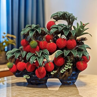 满堂红石湾陶瓷荔枝25摆件玄关客厅电视柜装饰品乔迁新居42X20X38