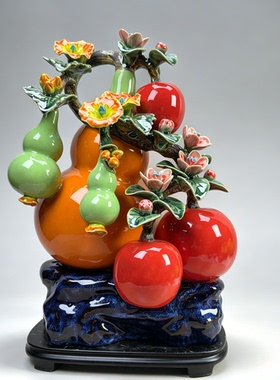 福禄平安陶瓷葫芦摆件客厅办公室茶室乔迁开业送礼27x16x38