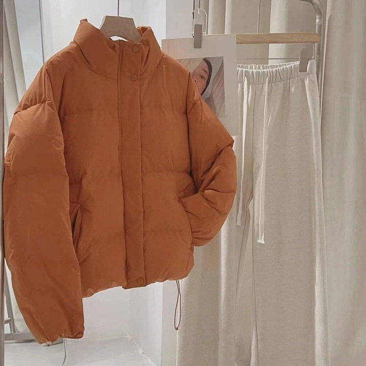 短款南瓜橘色棉服外套女2025年冬欧货时尚高端超好看加厚棉衣