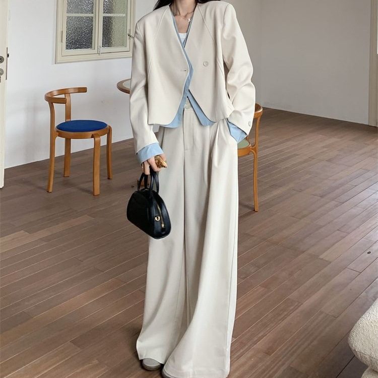 假两件西装阔腿裤套装女春秋2025新款两件套韩系休闲百搭ootd穿搭,运动服/休闲服装,运动套装,淘宝优惠券,粉丝福利购,淘宝优惠卷