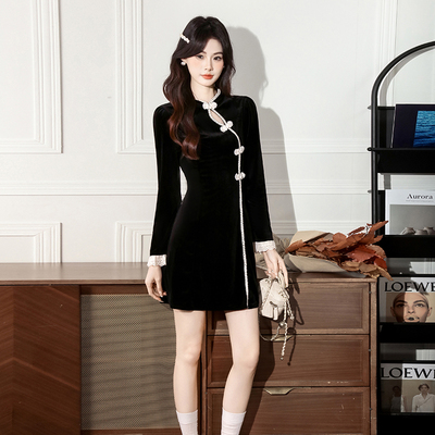 连衣裙国风短款丝绒高人气