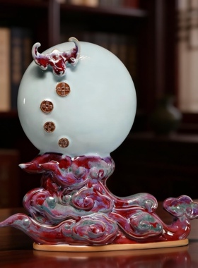 国潮钧瓷创意风水摆件《福泽祥瑞》新中式家居客厅玄关装饰品礼品