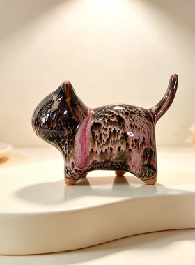 钧瓷窑变小花猫茶宠 原矿釉手工猫咪摆件 新中式书桌治愈系雅玩儿