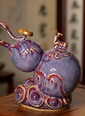 钧瓷创意葫芦摆件手工陶瓷葫芦客厅办公室书房桌面装饰品乔迁礼品