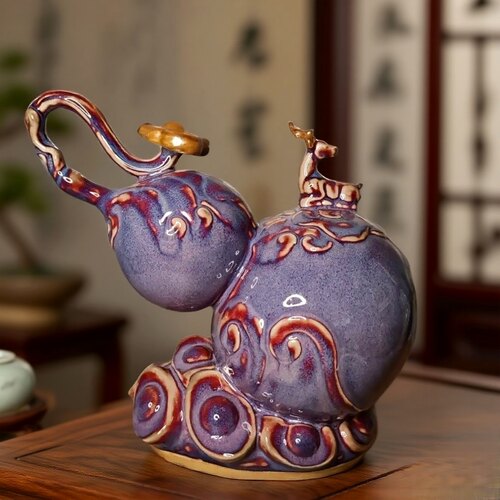 钧瓷创意葫芦摆件手工陶瓷葫芦客厅办公室书房桌面装饰品乔迁礼品