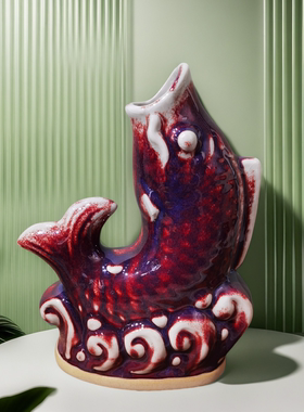 钧瓷鲤鱼摆件手工陶瓷锦鲤年年有鱼客厅办公室桌面装饰品乔迁礼品