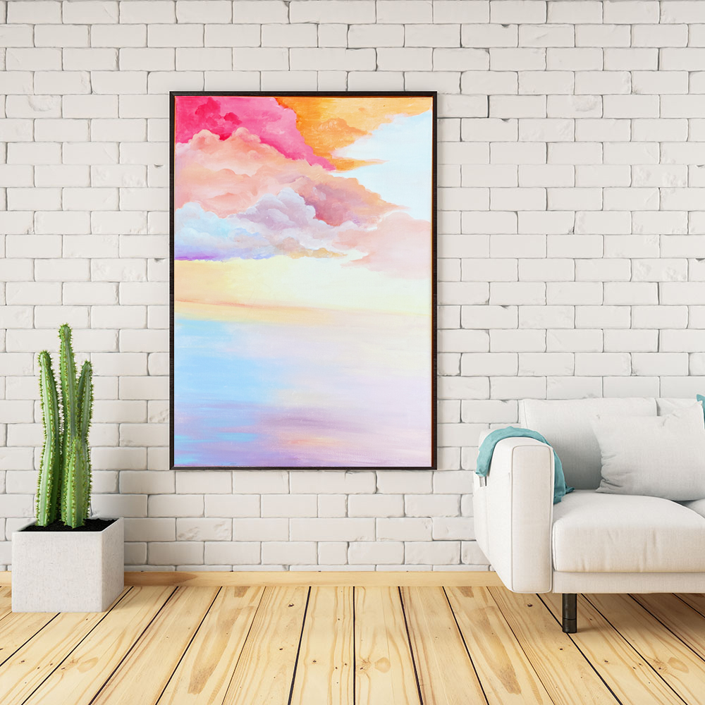 原创手绘丙烯/油画七彩祥云玄关背景墙装饰画现代客厅餐厅挂画