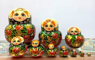 俄罗斯大肚子花娃娃十层套娃西洋风情木制10层套娃纪念品