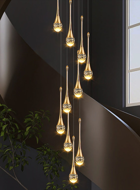 水滴现代轻奢复式楼大吊灯旋转loft公寓别墅客厅旋转挑高楼梯长灯