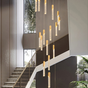 别墅复式楼梯吊灯新款水晶现代简约轻奢旋转loft公寓挑空长吊灯