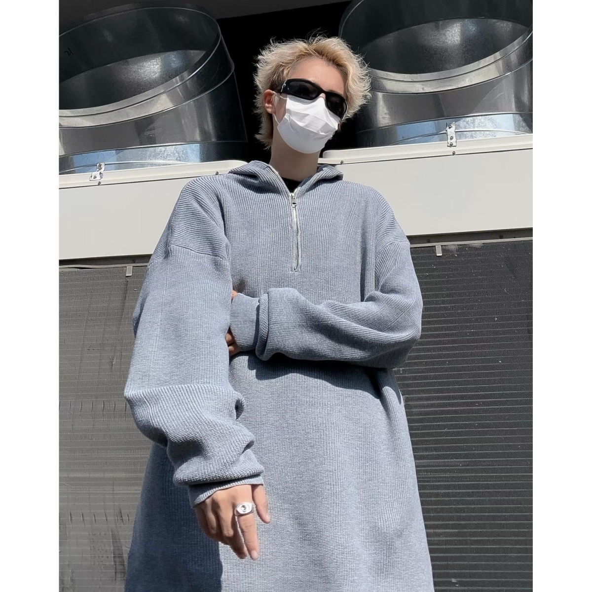 2025秋冬新款套头针织衫男半拉链慵懒风宽松连帽毛衣外套上衣