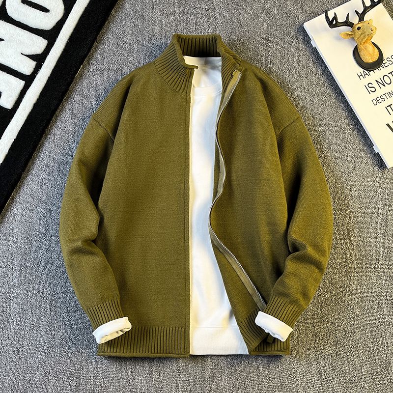 立领针织开衫外套男士春秋冬季2025新款慵懒风外穿宽松休闲毛衣潮