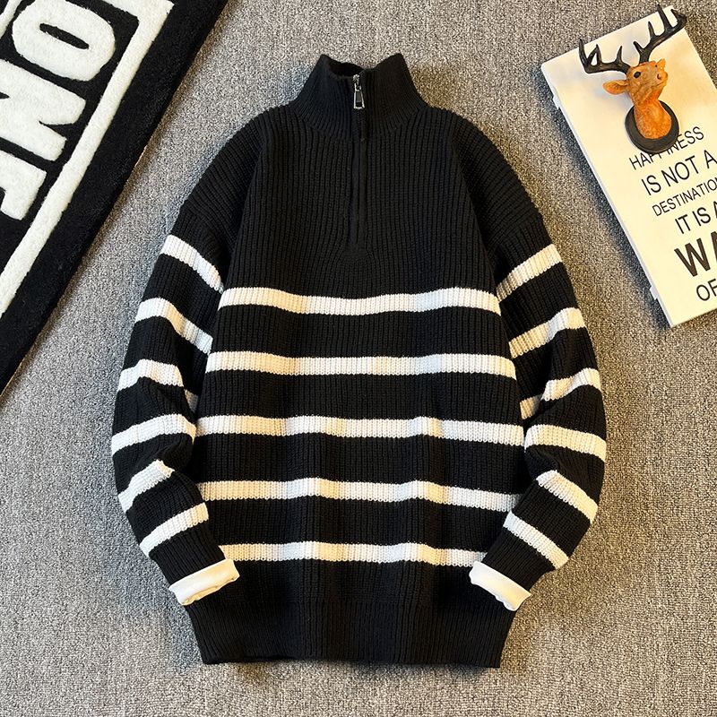 2025日系vintage毛衣男女秋装ins慵懒风bf复古软糯套头拉链针织衫