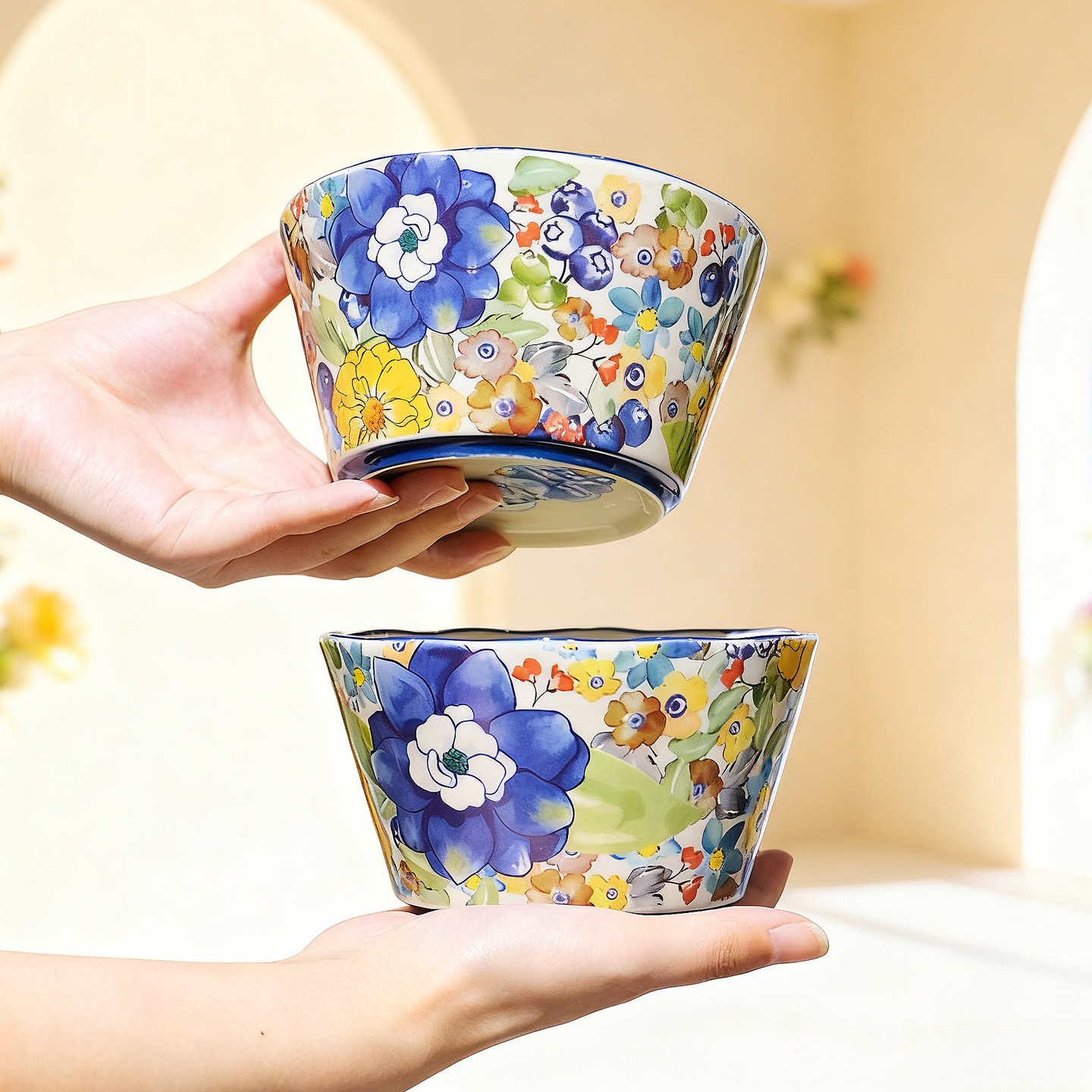 雅诚德陶瓷碗釉下彩高颜值盘子