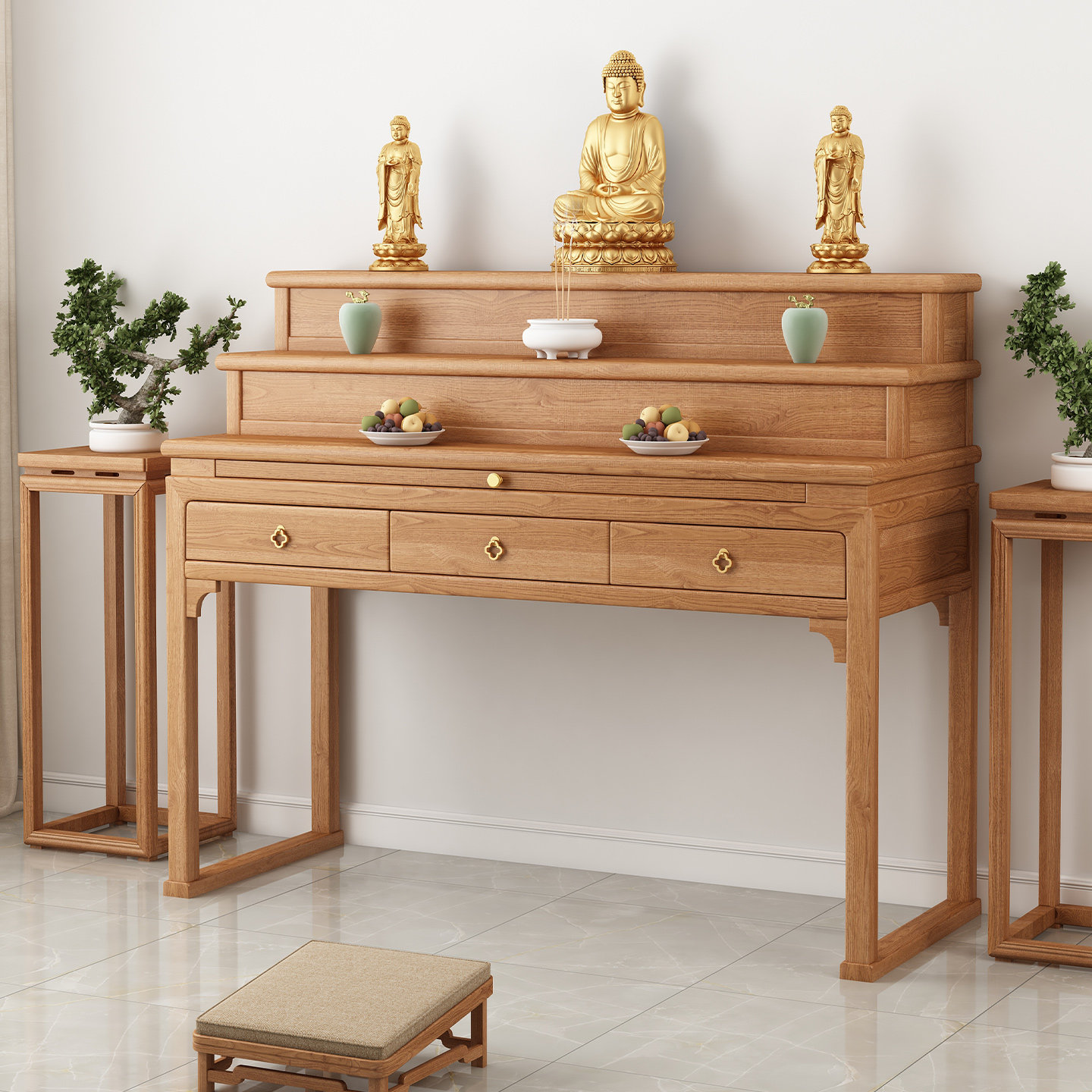 黑胡桃木新中式实木三层供桌香案家用佛台供香桌佛台供仙桌贡台桌