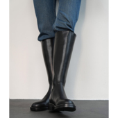 Fermina 全牛皮不过膝骑士靴女黑色长筒靴大筒长靴简约高筒马靴秋