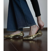 超软通勤鞋 Fermina蝴蝶结浅口单鞋 金色平底低跟豆豆鞋 新款 女春季