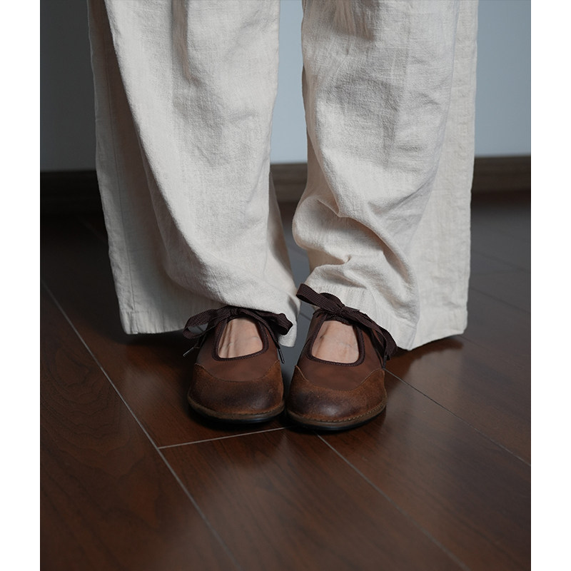 Fermina轻复古文艺风浅口单鞋女平底牛皮软面女鞋系带软底鞋舒适,女鞋,浅口单鞋,淘宝优惠券,粉丝福利购,淘宝优惠卷