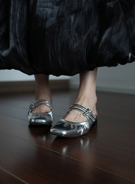 Fermina 银色包头拖鞋女夏外穿一字扣简约百搭半拖度假一脚蹬凉拖