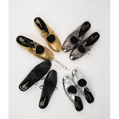 Fermina小方头包头拖鞋女夏外穿平底凉拖系带银色穆勒拖简约半拖