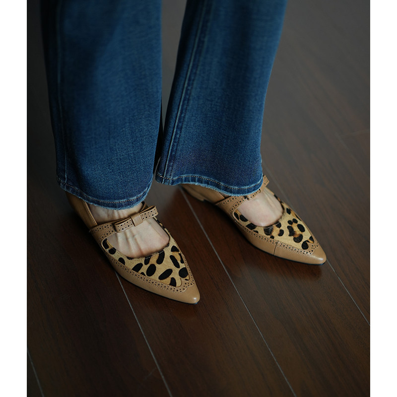 Fermina尖头浅口单鞋女软底豹纹拼接平底鞋真皮蝴蝶结女鞋通勤鞋,女鞋,浅口单鞋,淘宝优惠券,粉丝福利购,淘宝优惠卷