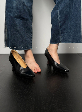 Fermina轻复古浅口单鞋女粗跟中跟女巫鞋牛皮超软简约百搭女鞋春