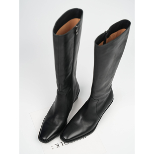 Fermina 重工水洗牛皮粗跟长靴女不过膝骑士靴秋冬长期主义女靴新