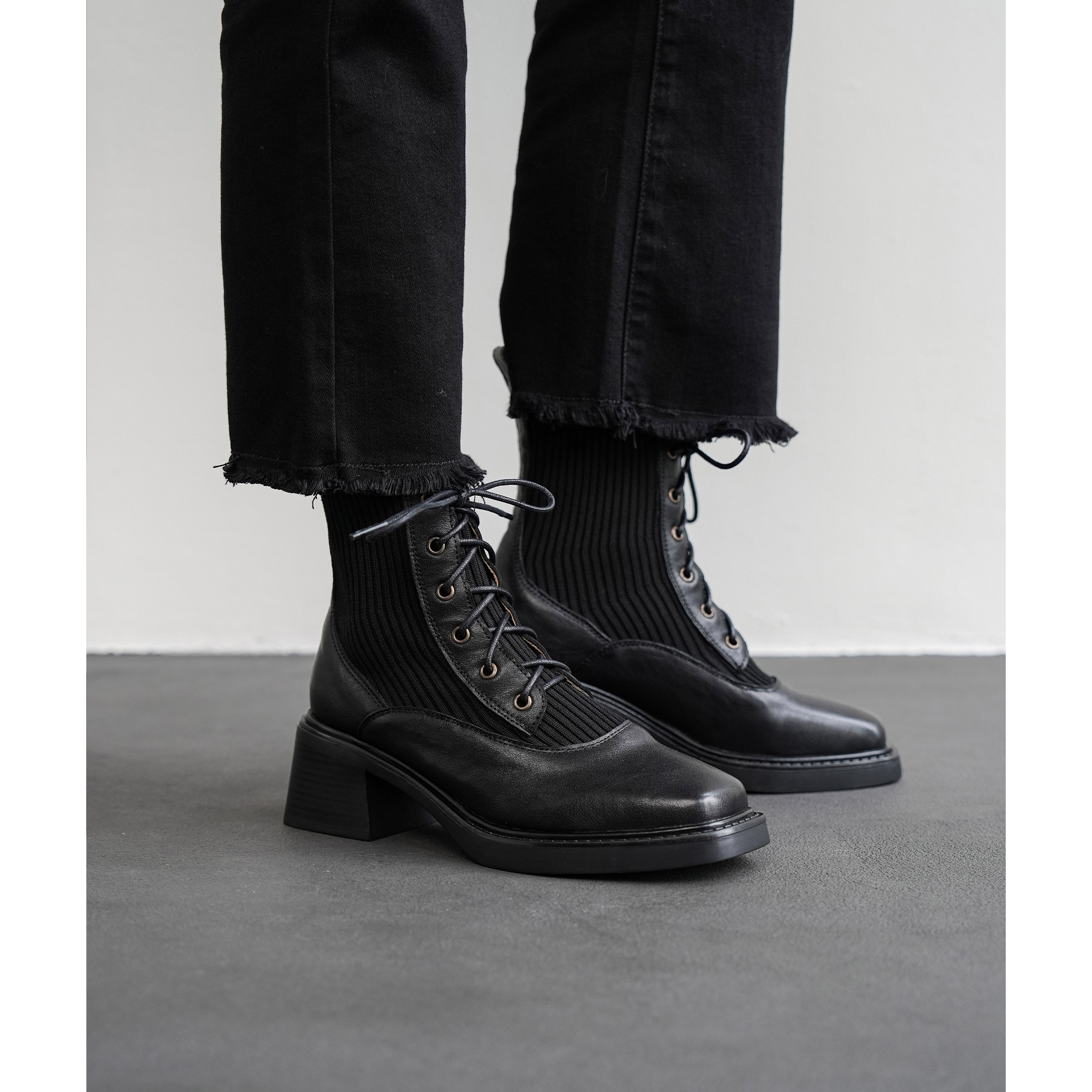 Fermina方头系带弹力瘦瘦靴