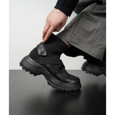 Fermina 黑色飞织弹力袜靴女小个子厚底增高短靴超轻运动女靴秋季