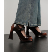 一字带玛丽珍女鞋 Fermina方头浅口单鞋 女防水台粗跟高跟鞋 简约