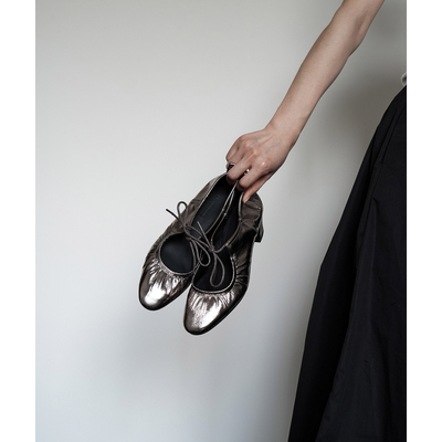 Fermina 法式复古褶皱系带浅口单鞋女中跟软面新款通勤鞋四季鞋秋