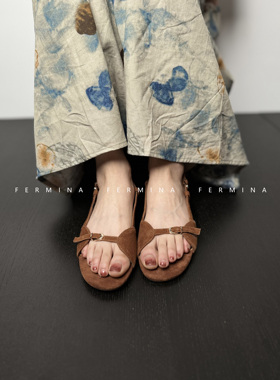 Fermina小众设计感一字带凉鞋女夏低跟2cm简约舒适沙滩鞋气质凉拖