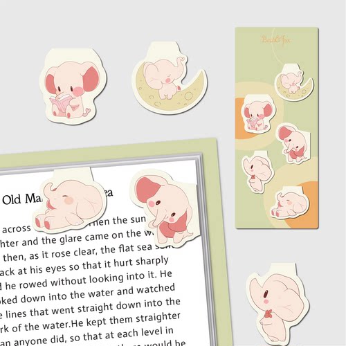 小象卡通磁力磁吸书签可爱动物磁性文艺书夹创意小学生礼物文创