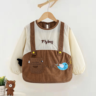 秋冬水晶绒罩衣防脏长袖围兜