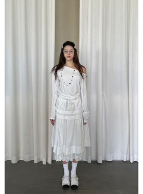 Scout Miu系书呆子中低腰重工分层蛋糕式设计感法式白色半身裙