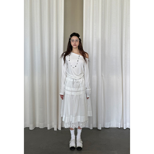白色半身裙 设计感法式 Scout Miu系书呆子中低腰重工分层蛋糕式