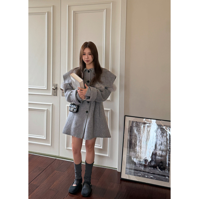 ScoutLondon千金 950驼绒狐狸毛球趣味双面羊毛手工中长款大衣女