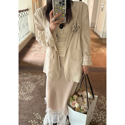 Scout老钱松弛感 高比例亚麻透氧爆款防晒西装女缎面轻薄外套