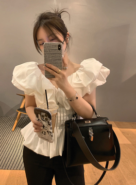 Scout原创设计 2023夏季新款天丝棉白色荷叶边v领小上衣连衣裙女