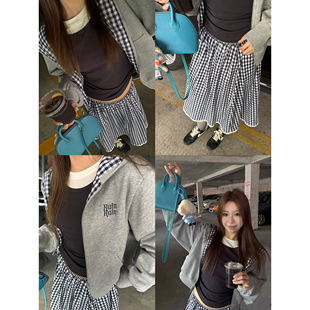 少女感撞色连帽卫衣格纹半裙套组女秋季 Miu学院 知识分子 Scout