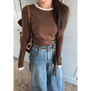 T恤 柔纱拼色圆领针织打底三色女冬长袖 Scout 醋酸美丽奴羊毛