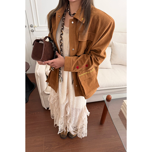 Scout重工收藏版 外套女 南安普顿高JI波西米亚刺绣雅痞麂皮工装