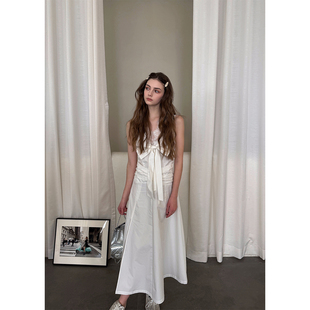 优雅精梳棉蕾丝小性感连衣裙女白色无袖 法式 长裙 唐顿庄园 Scout