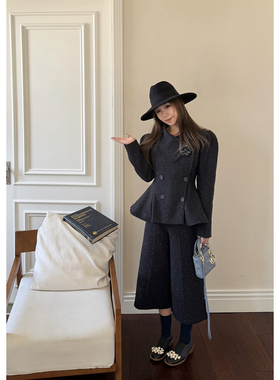 Scout 维维安套装 设计感重工版型点彩羊毛西装大衣女初春+七分裤