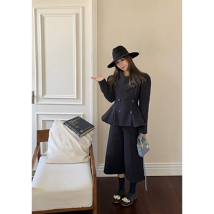 Scout 维维安套装 设计感重工版型点彩羊毛西装大衣女初春+七分裤