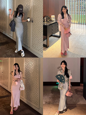手工斜裁背心连衣裙女夏季