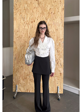 Scout 西西里老钱可拆卸腰头深灰色解构显腿长西装裤女微喇拖地裤